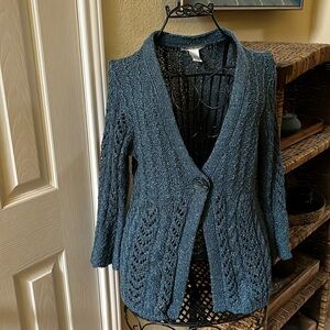 Susan Bristol-Crocheted Sweater With Bell Sleeves-Teal-Medium